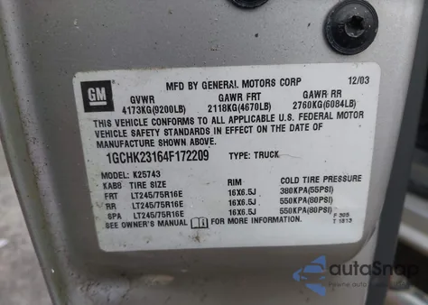 2004 Chevrolet Silverado 2500Hd Ls from USA, damaged, VIN 1GCHK23164F172209